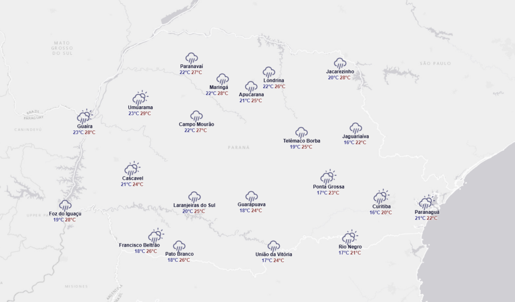 Veja a previsão do tempo para esta terça-feira no Paraná