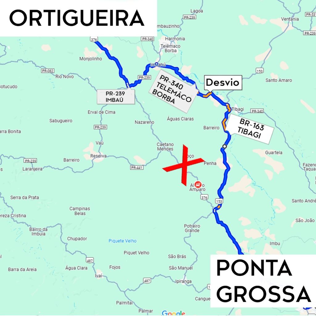 BR-376 é totalmente interditada em Tibagi após colapso do asfalto